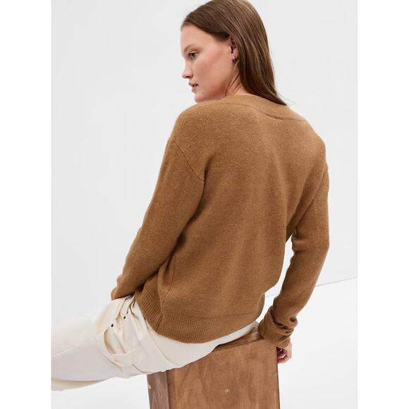 GAP Womens Forever Cozy V-Neck Sweater‎ Rich Camel Sparkle XL NEW - Picture 2 of 8